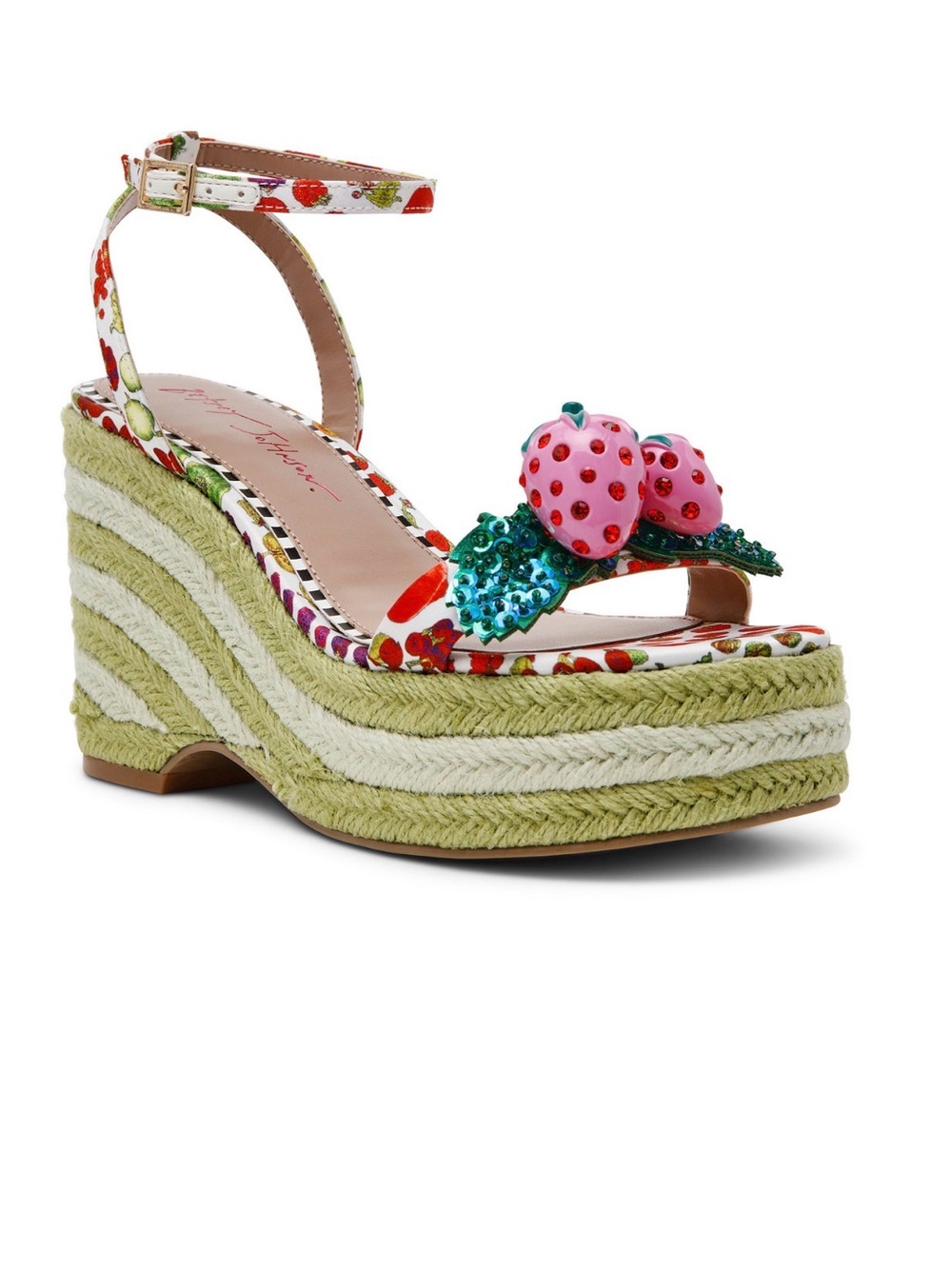 Betsey Johnson Strawberry Embellished Floral Espadrille Wedges